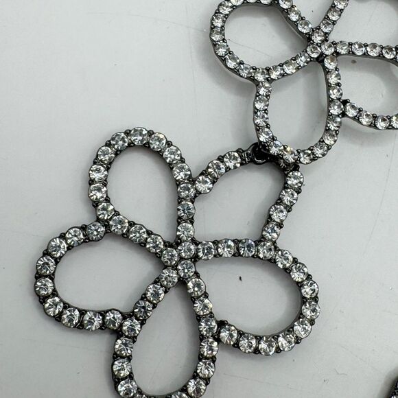 ZARA Long Flower Chain Dangle Rhinestone Statement Earrings Summer Flower Power - Picture 7 of 8